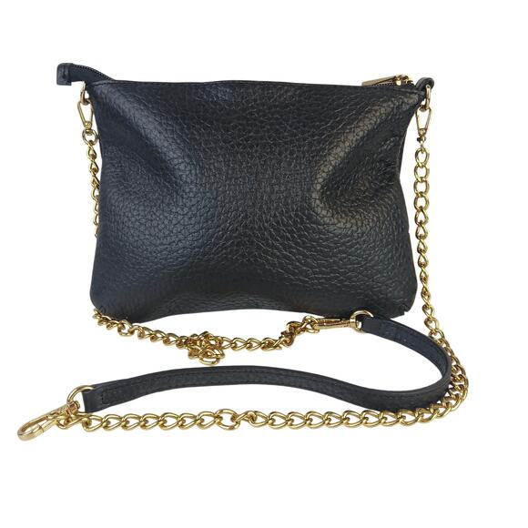 Lodis Emily Convertible Crossbody Purse Black Pebbled Leather Gold Chain - Picture 3 of 5